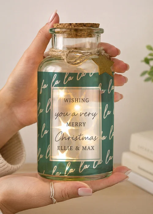 Personalised Memento Company Green Fa la la LED Glass Jar - One Size Image 3