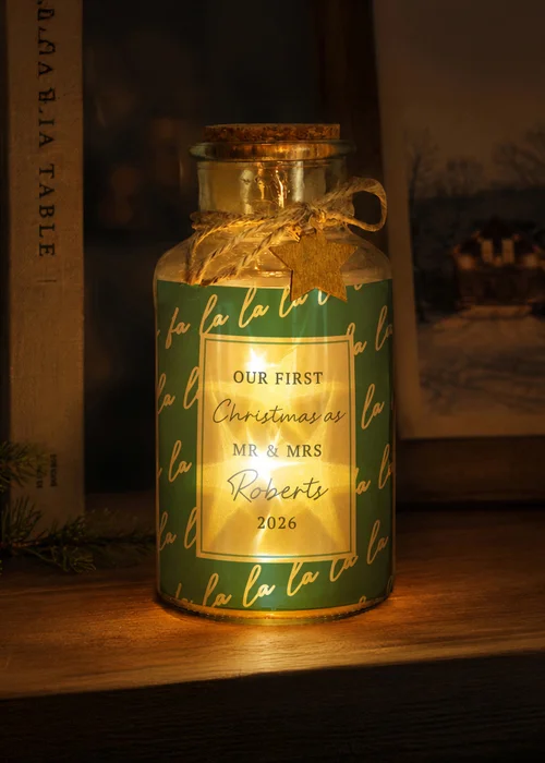 Personalised Memento Company Green Fa la la LED Glass Jar - One Size Image 2