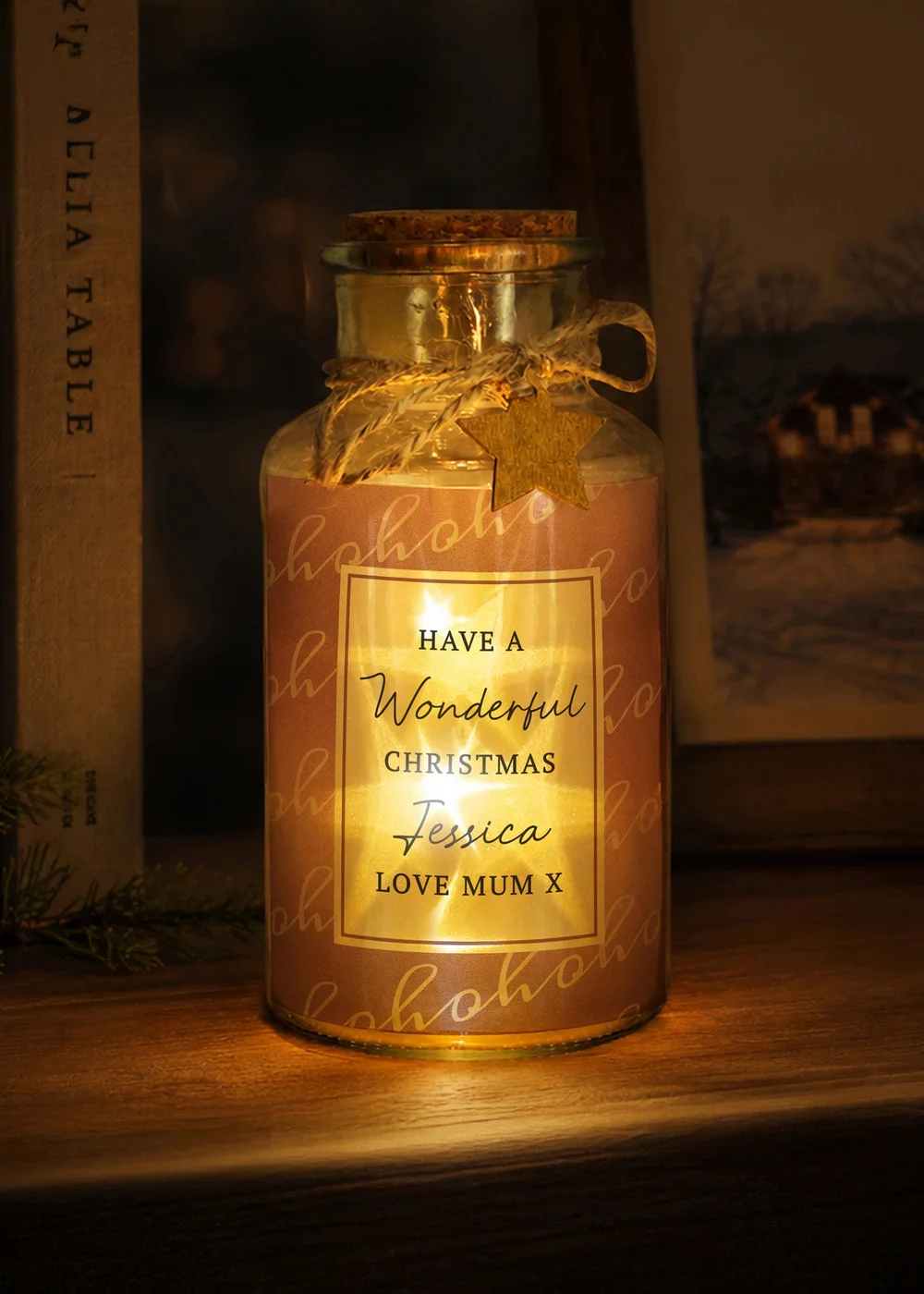 Personalised Memento Company Pink Ho Ho Ho LED Glass Jar - One Size Image 2