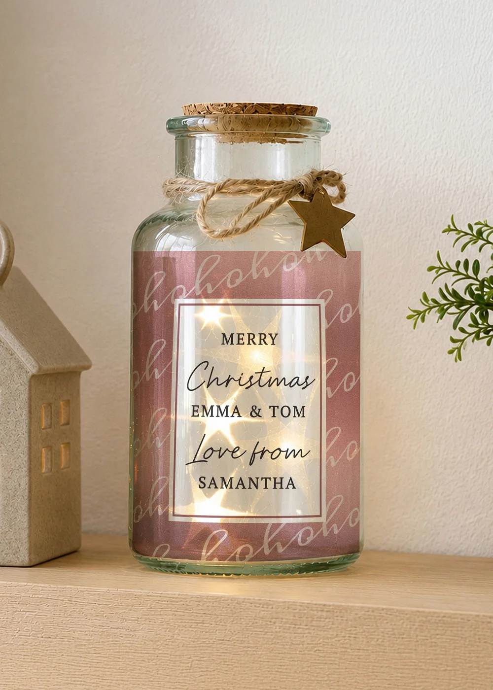 Personalised Memento Company Pink Ho Ho Ho LED Glass Jar - One Size Image 1