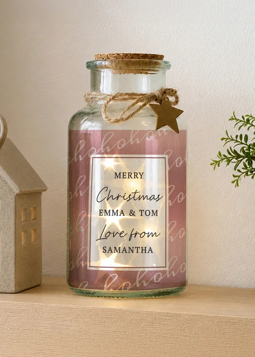 Personalised Memento Company Pink Ho Ho Ho LED Glass Jar - One Size Image 1