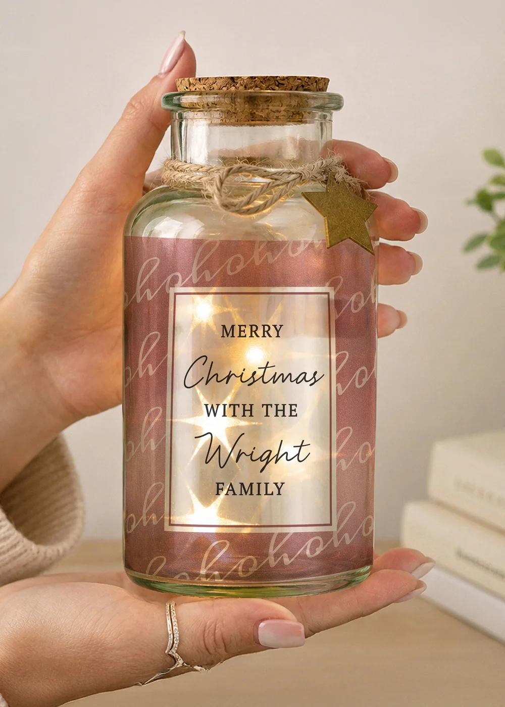Personalised Memento Company Pink Ho Ho Ho LED Glass Jar - One Size Image 3