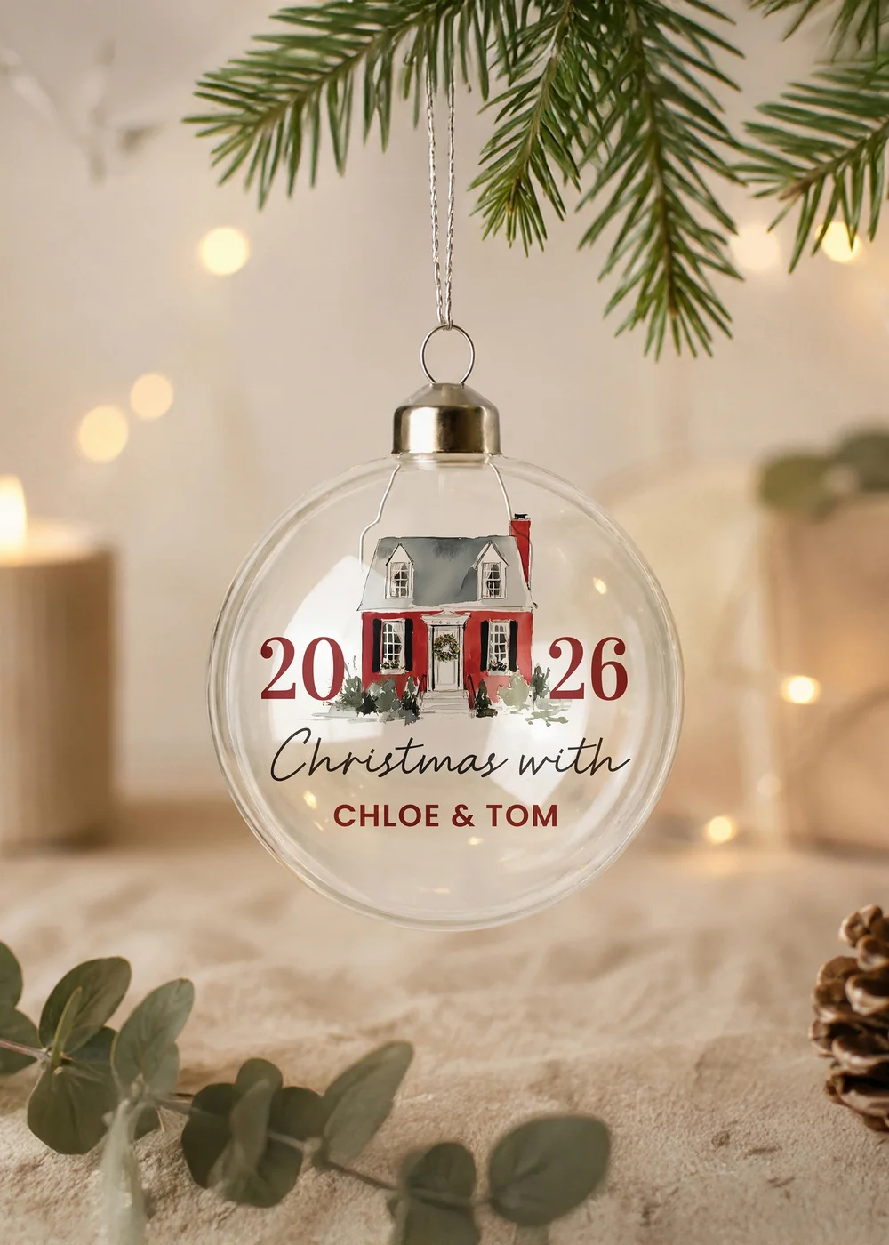 Personalised Memento Company Clear Christmas House Glass Bauble - One Size Image 3