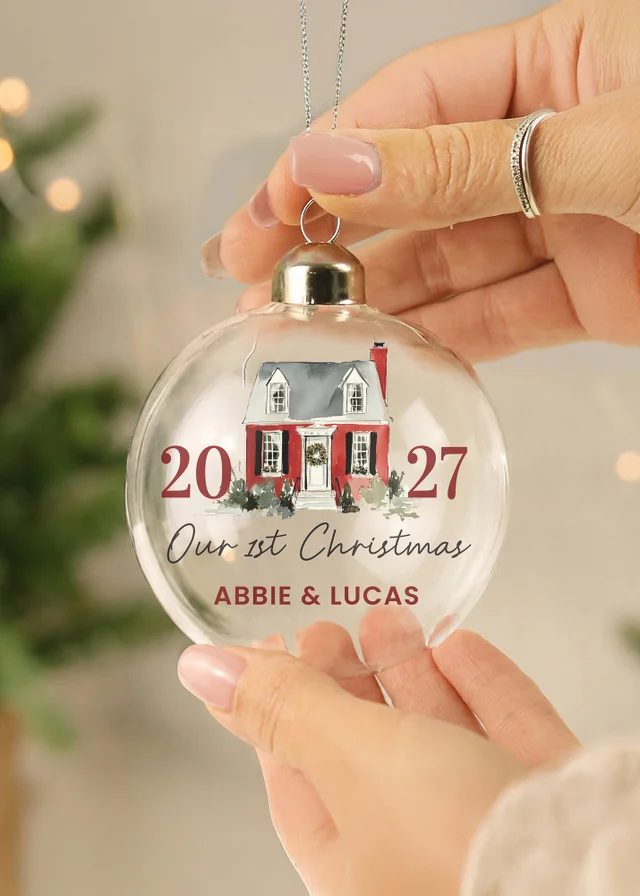 Personalised Memento Company Clear Christmas House Glass Bauble