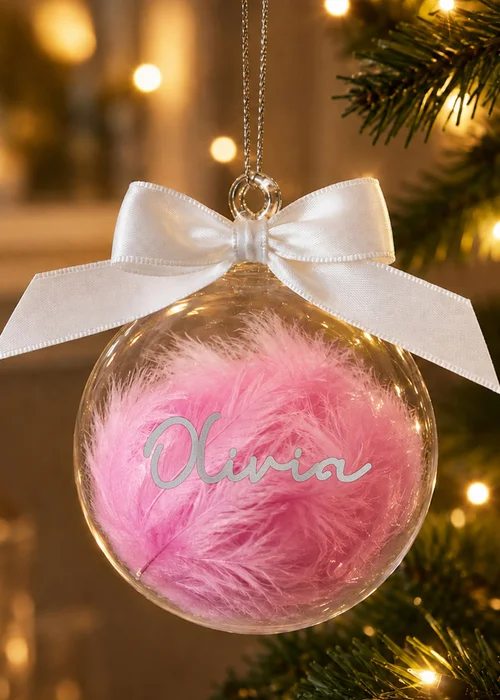 Personalised Memento Company Pink Feather Glass Bauble - One Size Image 2