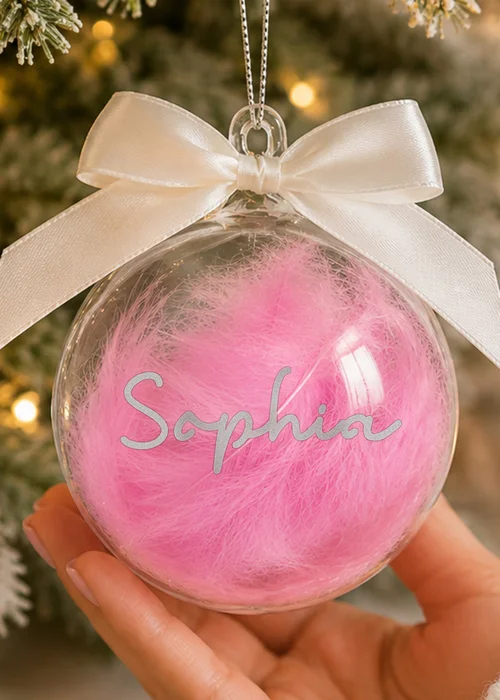 Personalised Memento Company Pink Feather Glass Bauble - One Size Image 3