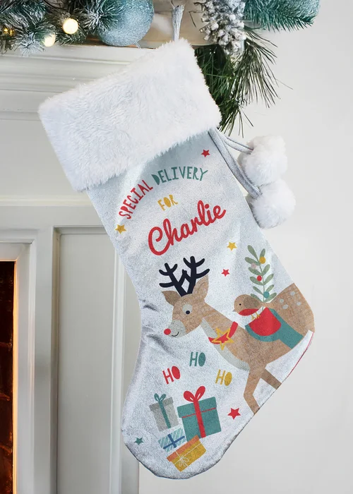 Personalised Memento Company Grey Reindeer Christmas Sack - One Size Image 3