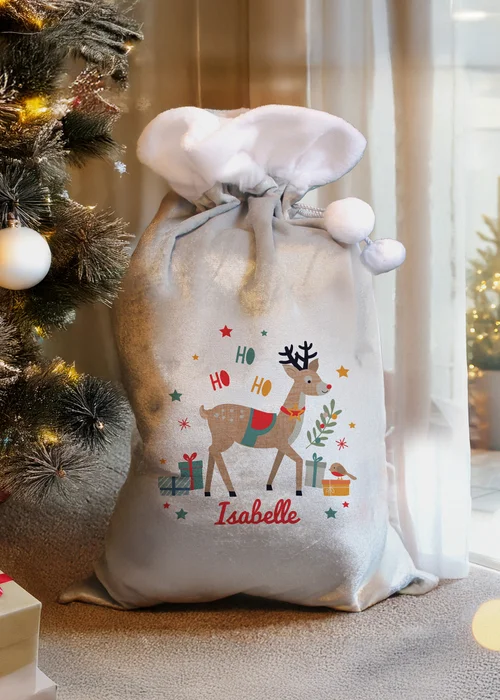 Personalised Memento Company Grey Reindeer Christmas Sack - One Size Image 1
