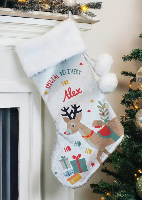Personalised Memento Company Grey Reindeer Christmas Sack - One Size Image 2
