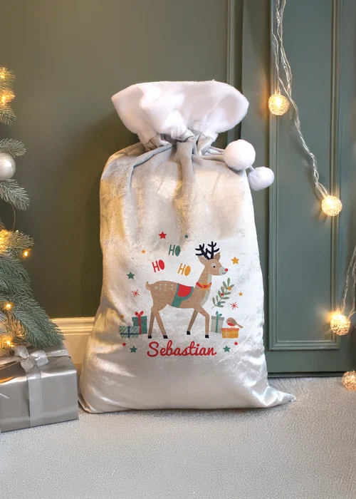 Personalised Memento Company Grey Reindeer Christmas Sack - One Size Image 2