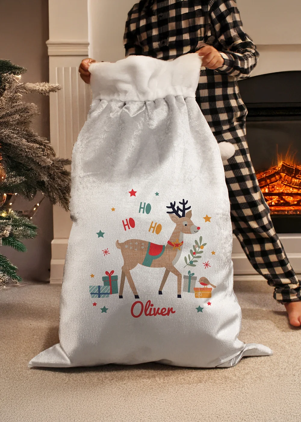 Personalised Memento Company Grey Reindeer Christmas Sack - One Size Image 3