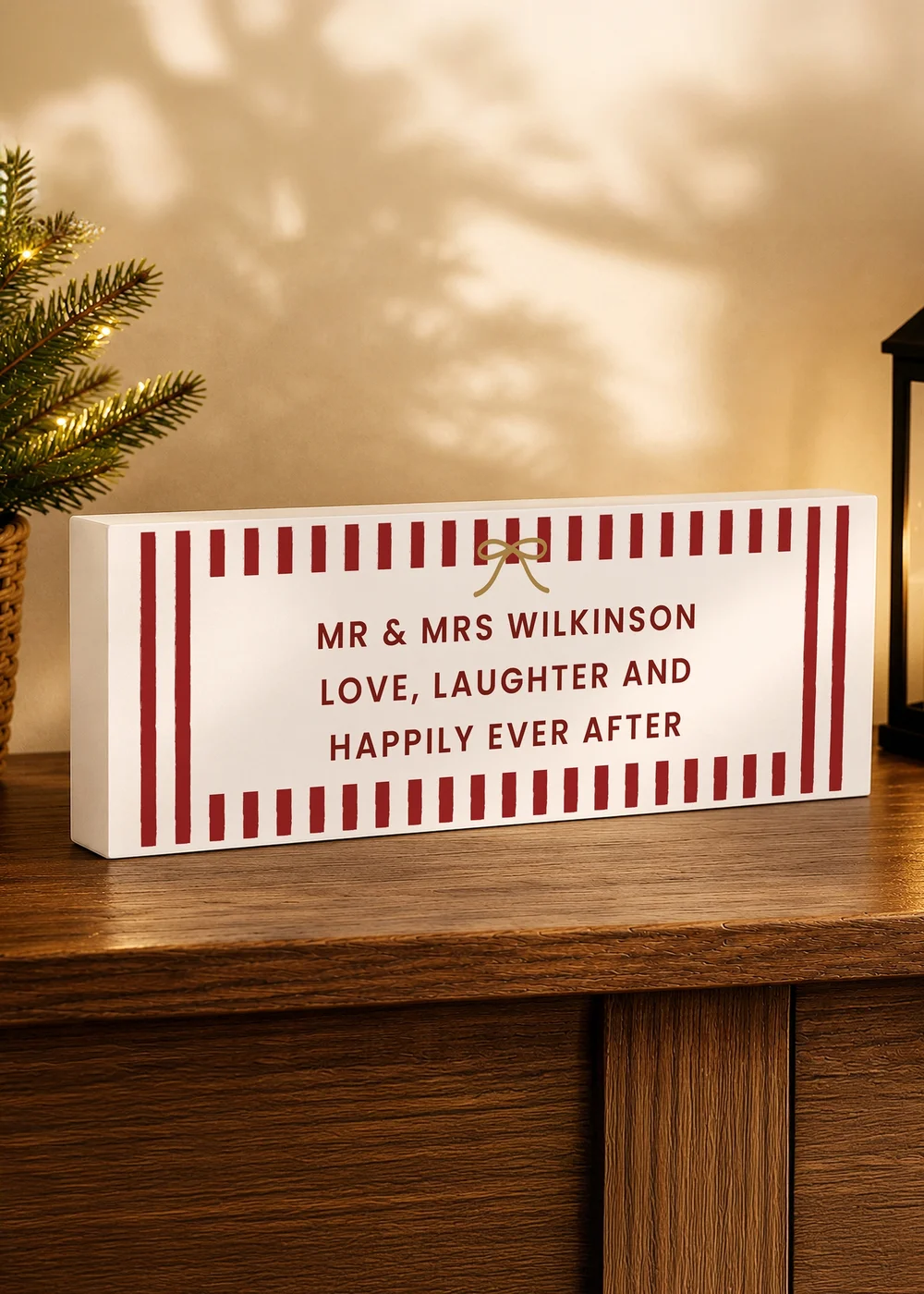 Personalised Memento Company White Striped Mantel Block - One Size Image 3