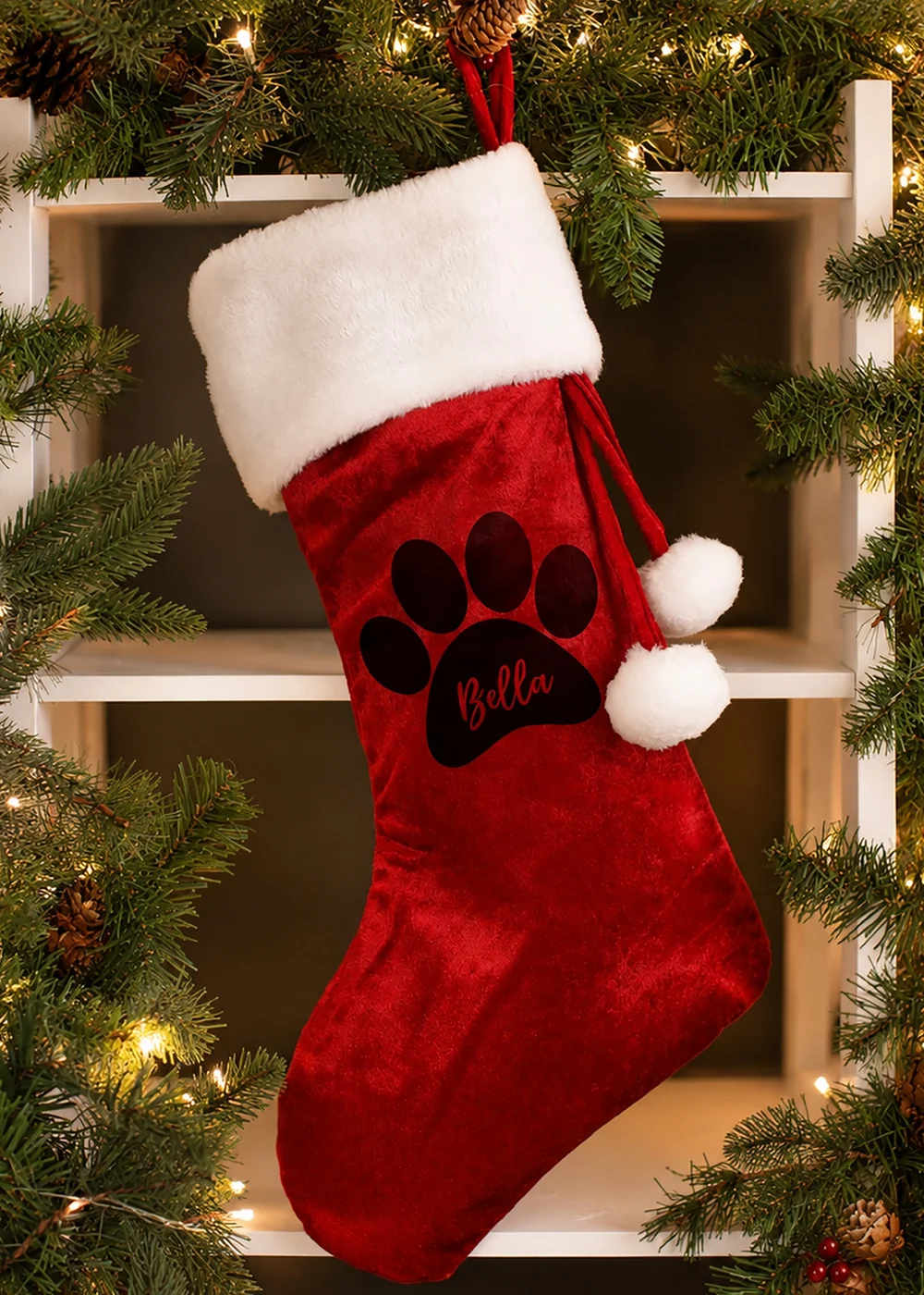 Personalised Memento Company Red Paw Print Red Stocking - One Size Image 2