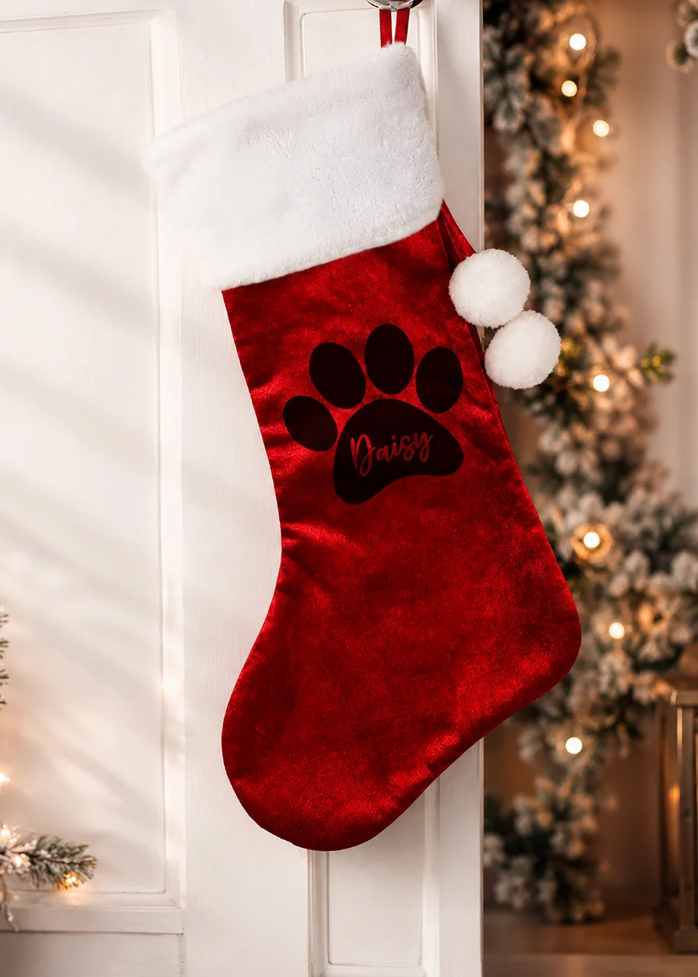 Personalised Memento Company Red Paw Print Red Stocking - One Size Image 1