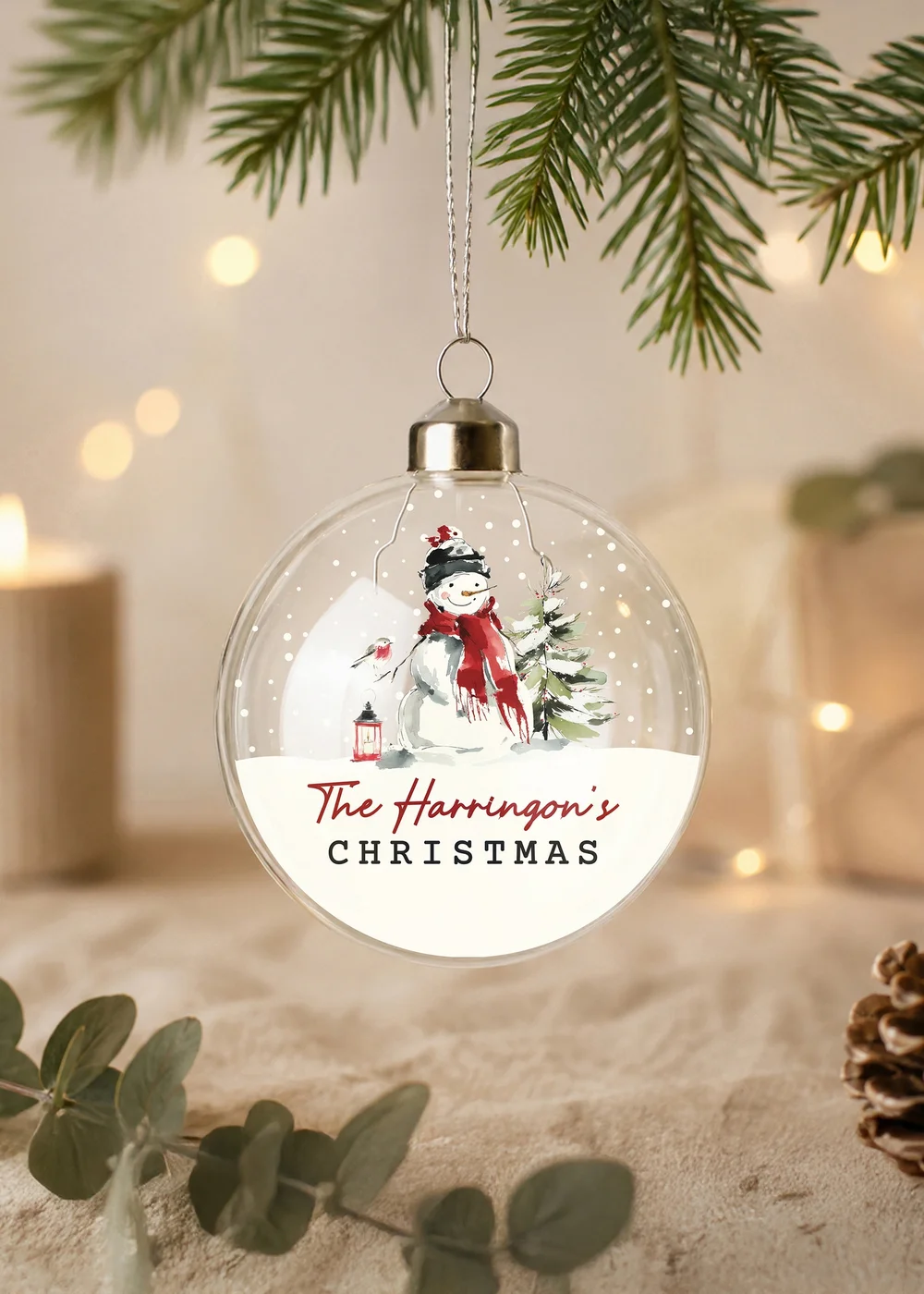 Personalised Memento Company Clear Snowman Scene Glass Bauble - One Size Image 3