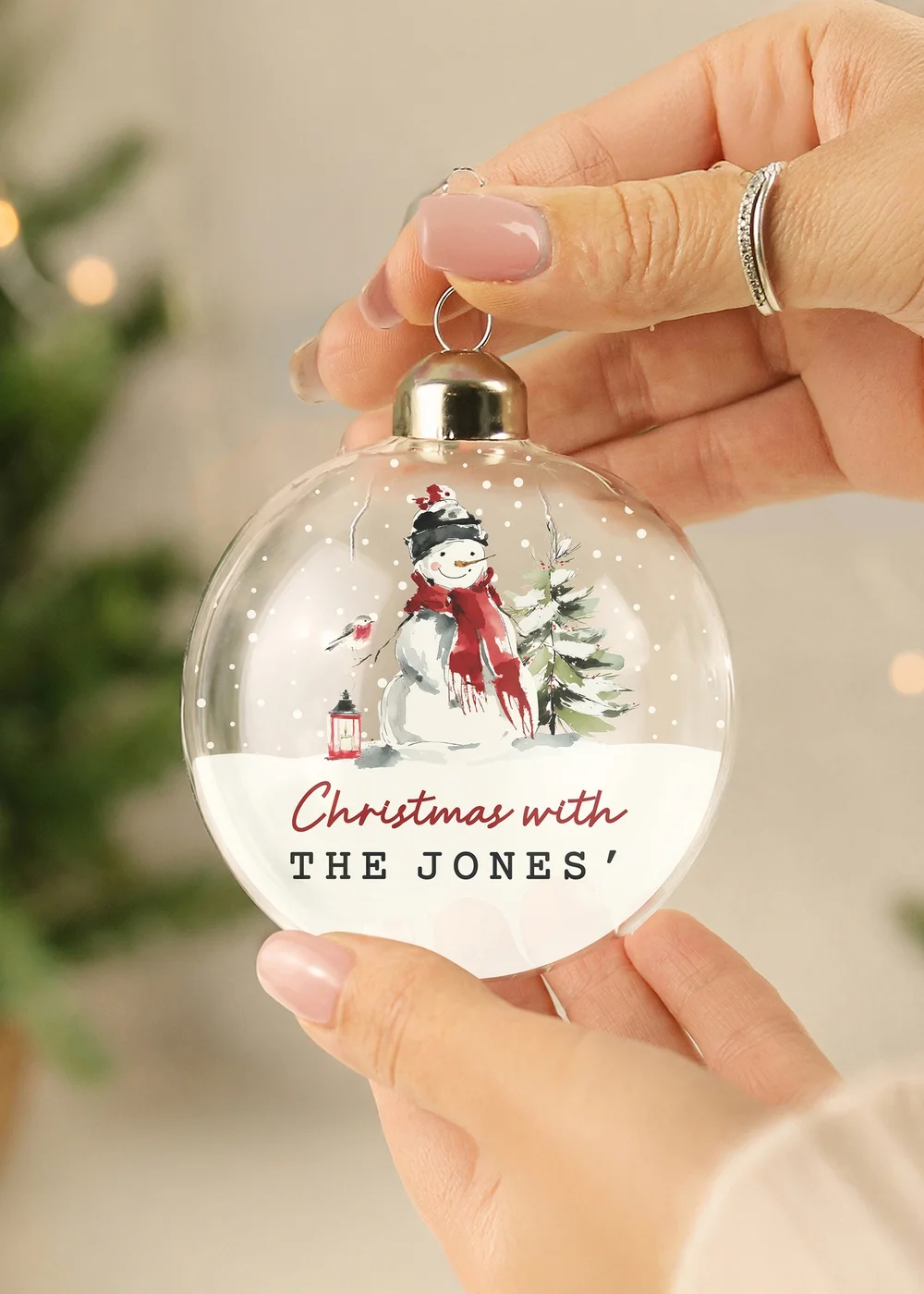 Personalised Memento Company Clear Snowman Scene Glass Bauble - One Size Image 2