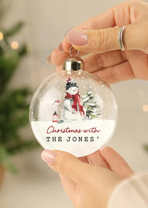 Personalised Memento Company Clear Snowman Scene Glass Bauble - One Size Image 2