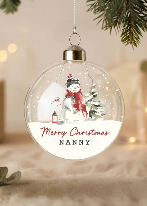 Personalised Memento Company Clear Snowman Scene Glass Bauble - One Size Image 1