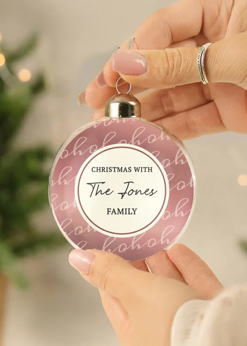Personalised Memento Company Pink Ho Ho Ho Glass Bauble - One Size Image 2