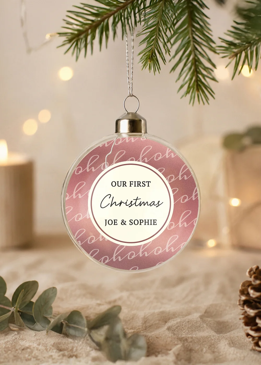 Personalised Memento Company Pink Ho Ho Ho Glass Bauble - One Size Image 1