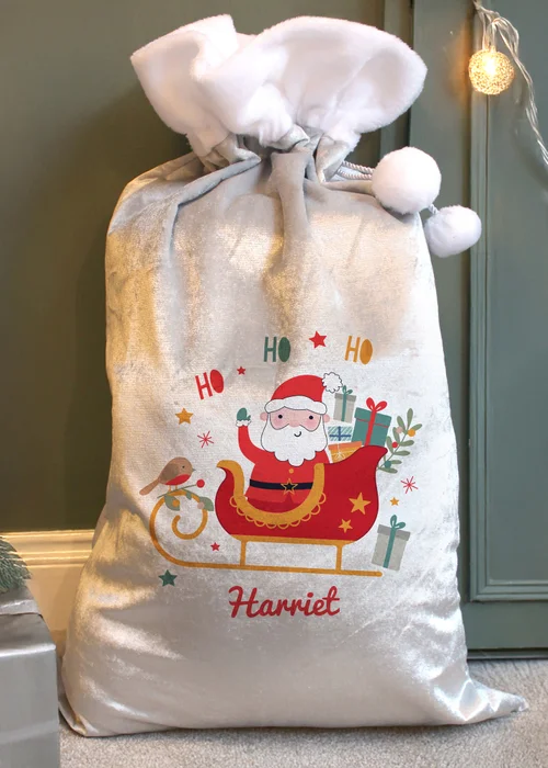 Personalised Memento Company Grey Santa Sleigh Christmas Sack - One Size Image 2