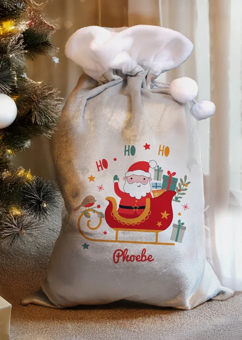 Personalised Memento Company Grey Santa Sleigh Christmas Sack - One Size Image 3