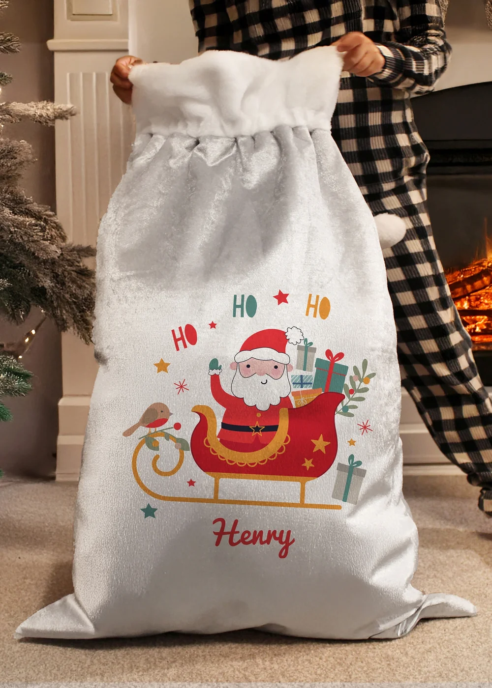 Personalised Memento Company Grey Santa Sleigh Christmas Sack - One Size Image 1