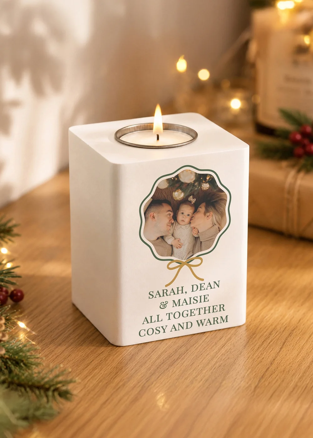 Personalised Memento Company White Scallop Photo Wooden Tealight Holder - One Size Image 1