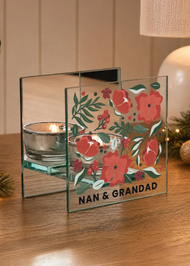 Personalised Memento Company Clear Poinsettia Glass Tea Light Candle Holder