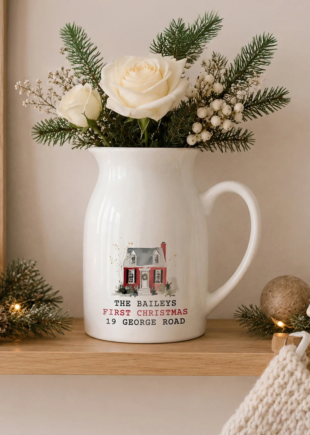 Personalised Memento Company White Christmas House Jug Vase - One Size Image 3