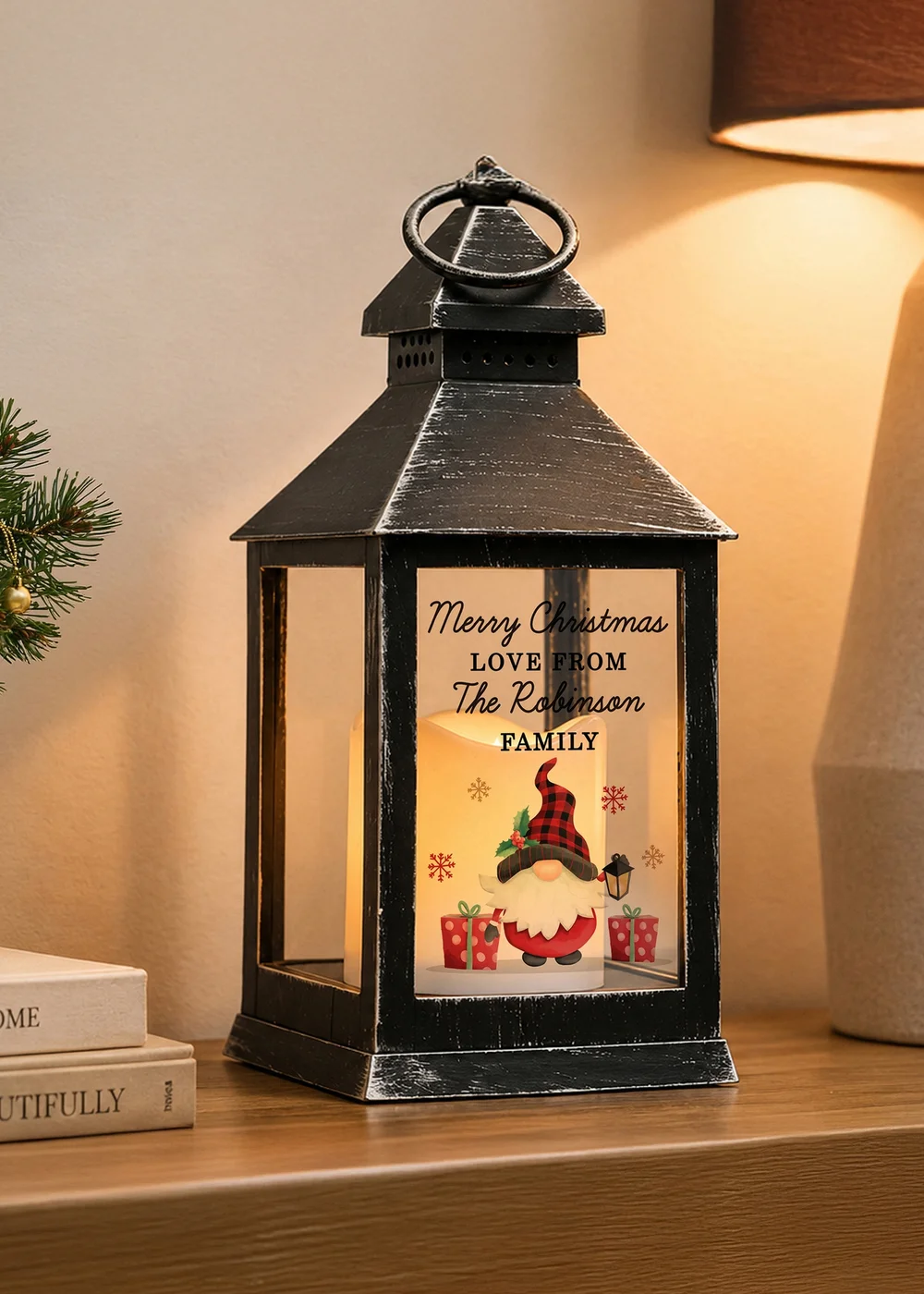 Personalised Memento Company Black Christmas Gonk LED Lantern - One Size Image 3