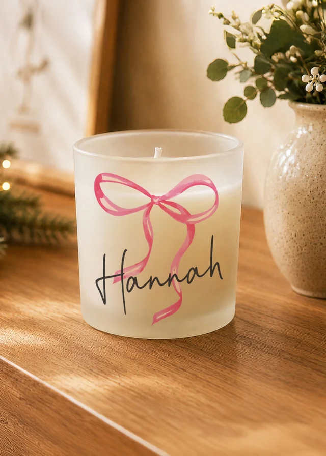 Personalised Memento Company Pink Bow Frosted Candle