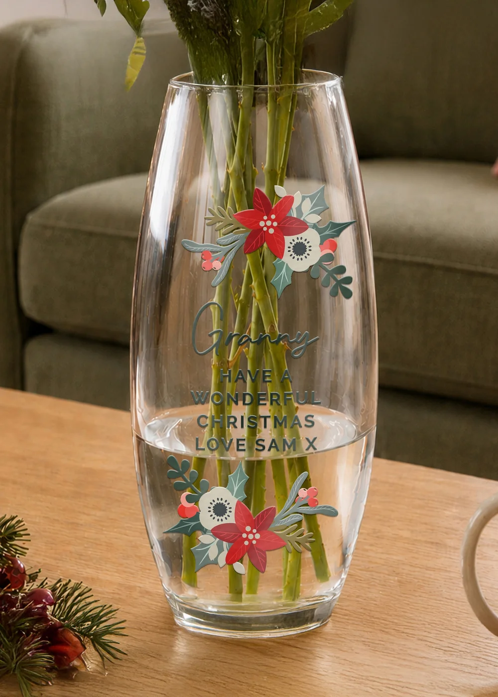 Personalised Memento Company Clear Poinsettia Tapered Bullet Vase - One Size Image 3