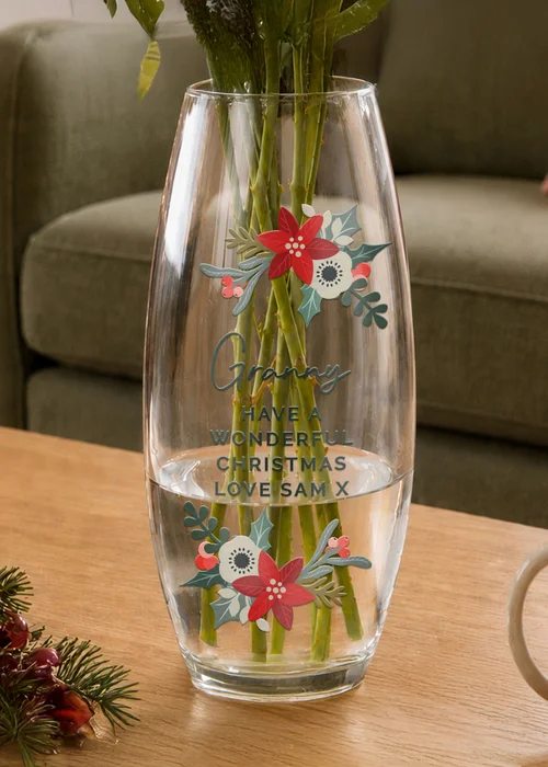 Personalised Memento Company Clear Poinsettia Tapered Bullet Vase - One Size Image 3