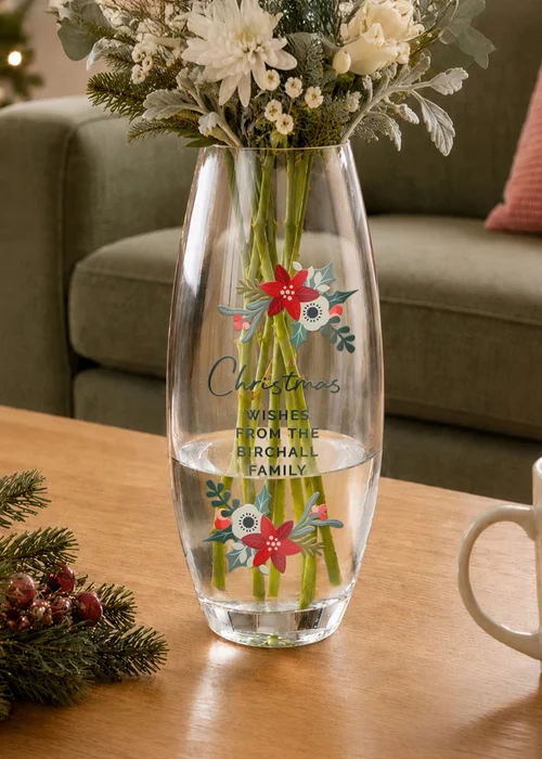 Personalised Memento Company Clear Poinsettia Tapered Bullet Vase - One Size Image 5