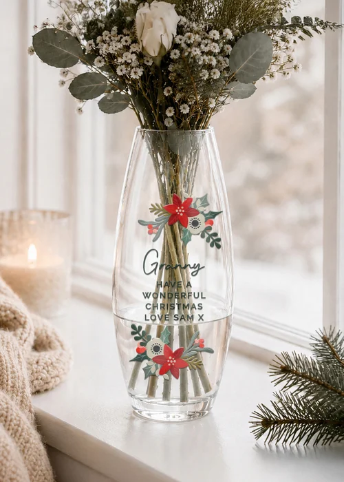 Personalised Memento Company Clear Poinsettia Tapered Bullet Vase - One Size Image 1