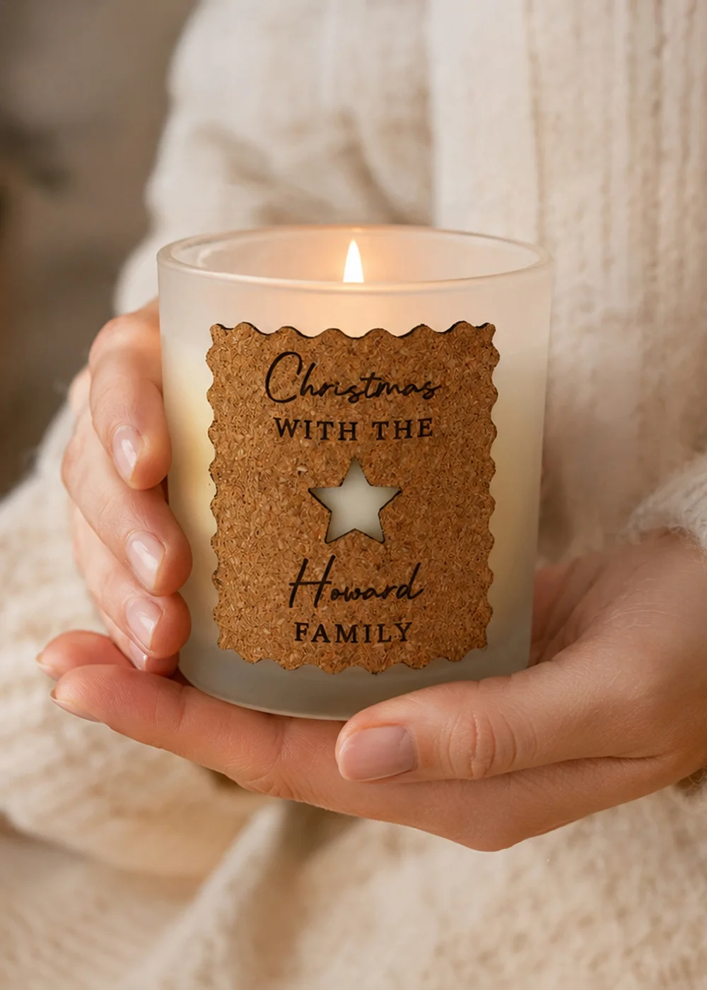 Personalised Memento Company White Christmas Star Cork Frosted Candle - One Size Image 3