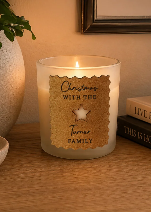 Personalised Memento Company White Christmas Star Cork Frosted Candle