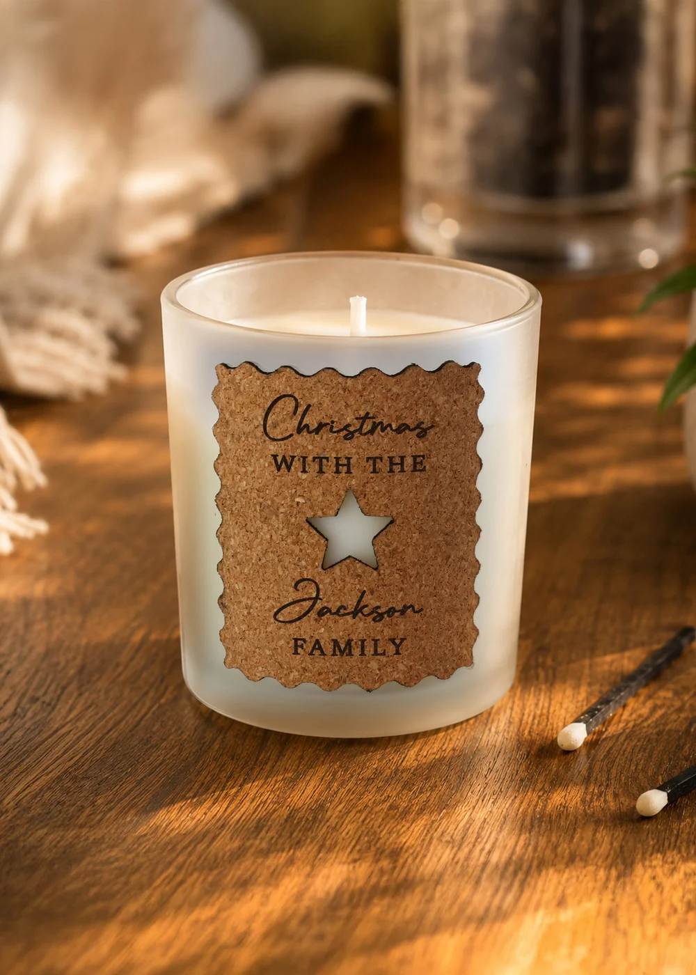 Personalised Memento Company White Christmas Star Cork Frosted Candle - One Size Image 2