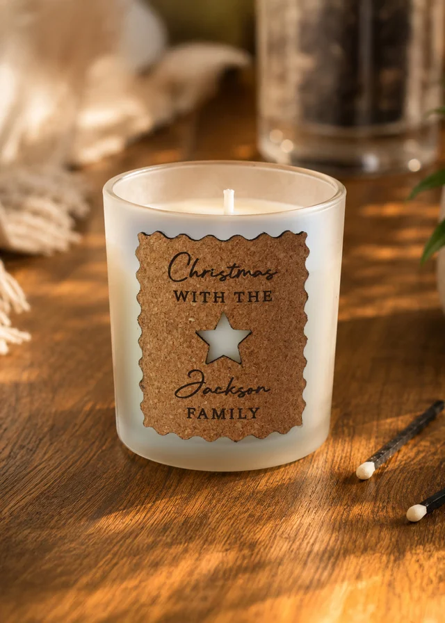 Personalised Memento Company White Christmas Star Cork Frosted Candle