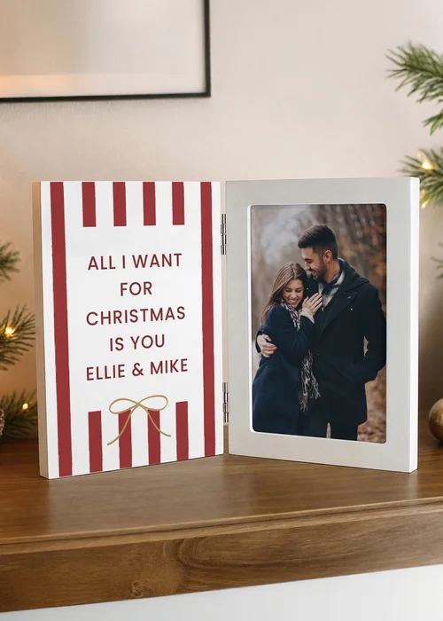 Personalised Memento Company White Candy Cane Stripe Wooden Hinged 6x4 Photo Frame - One Size Image 2