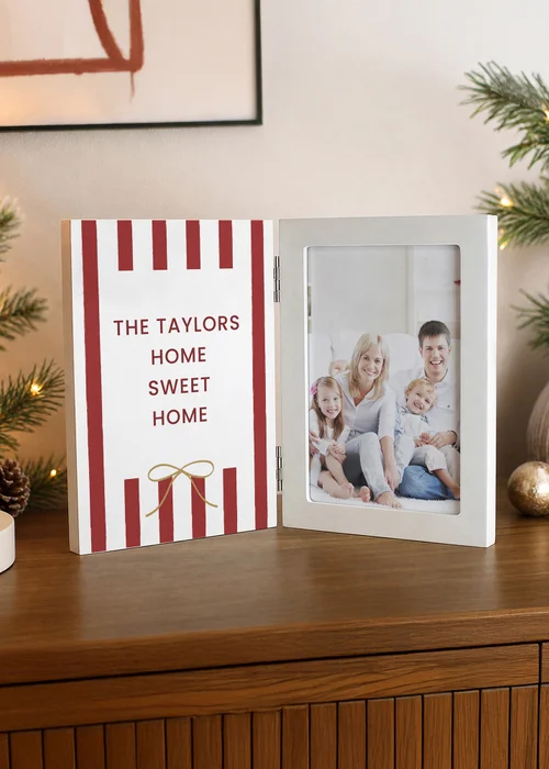 Personalised Memento Company White Candy Cane Stripe Wooden Hinged 6x4 Photo Frame - One Size Image 5