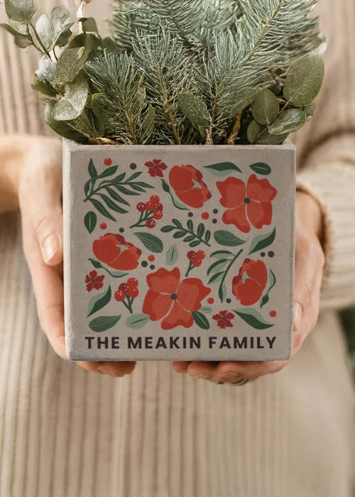 Personalised Memento Company Grey Poinsettia Concrete Planter - One Size Image 2