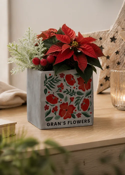 Personalised Memento Company Grey Poinsettia Concrete Planter - One Size Image 1