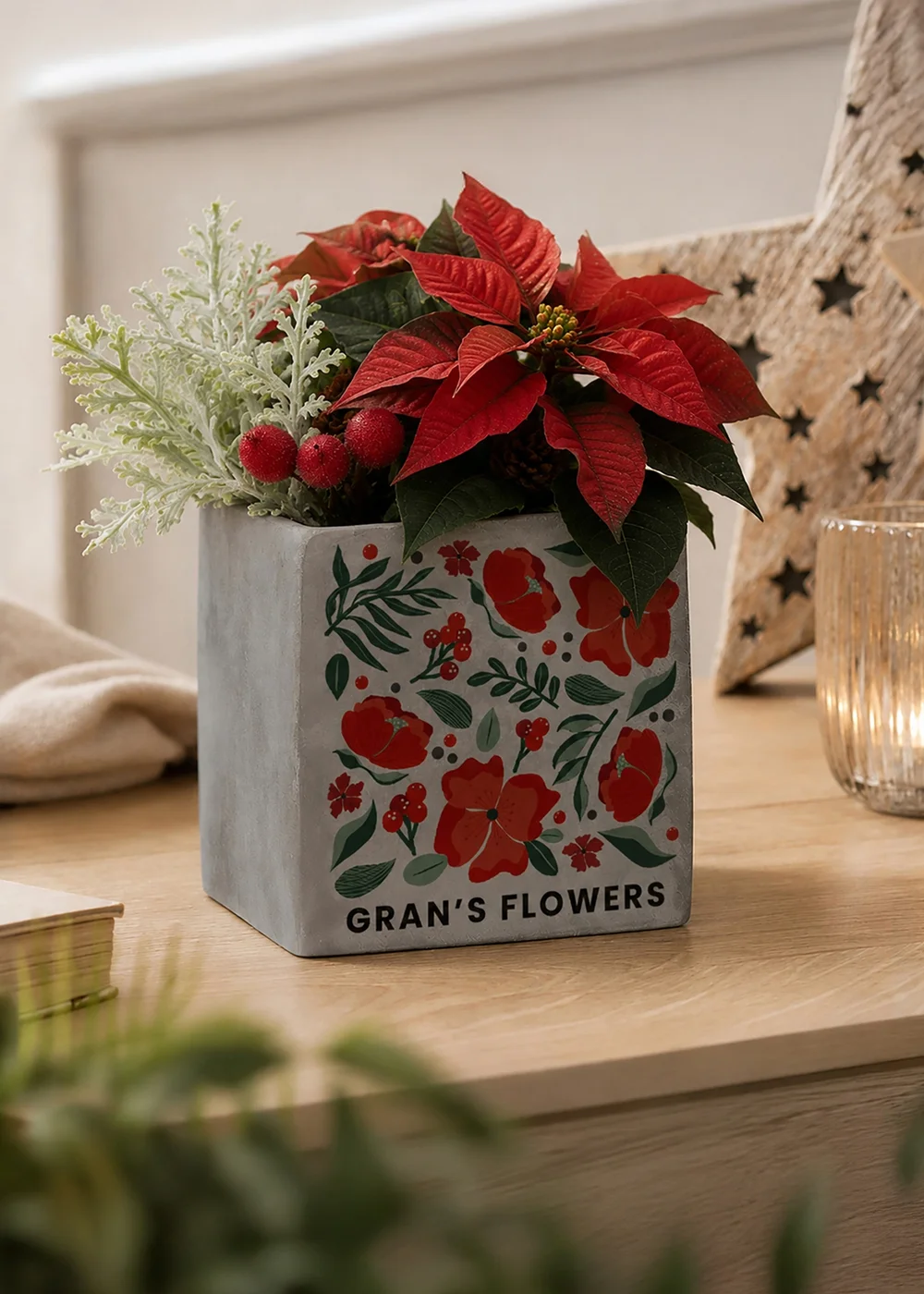 Personalised Memento Company Grey Poinsettia Concrete Planter - One Size Image 3
