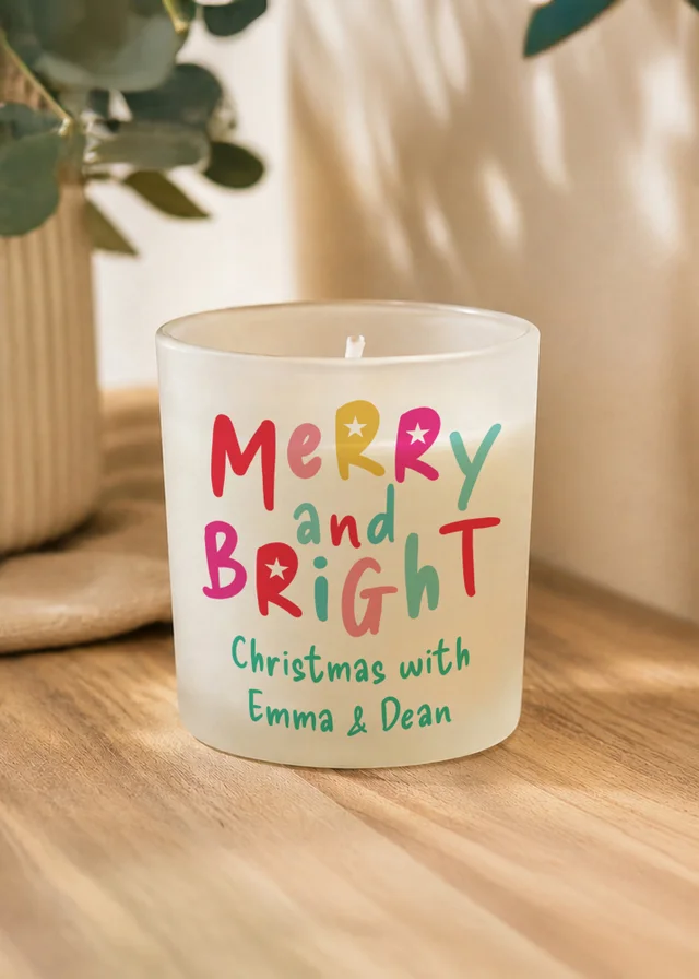 Personalised Memento Company White Merry and Bright Frosted Candle