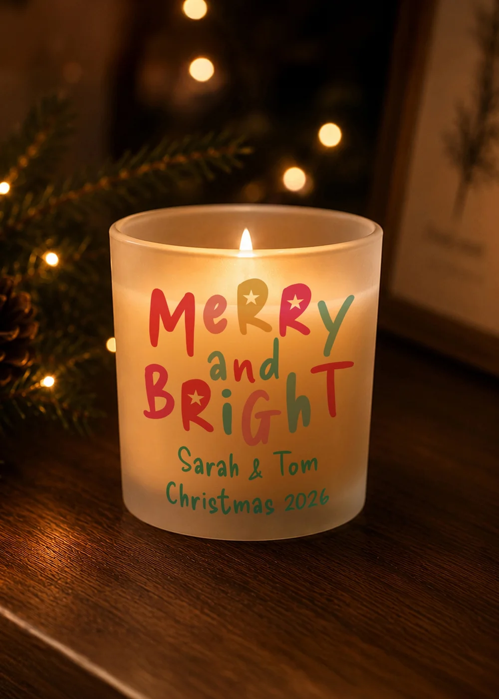 Personalised Memento Company White Merry and Bright Frosted Candle - One Size Image 2