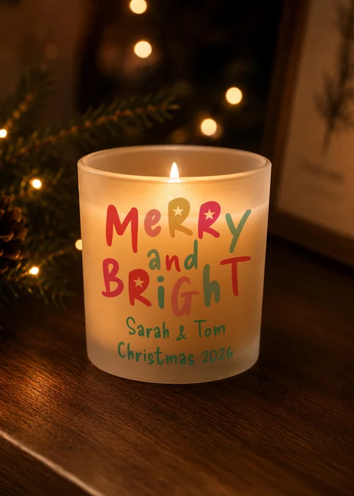 Personalised Memento Company White Merry and Bright Frosted Candle - One Size Image 2