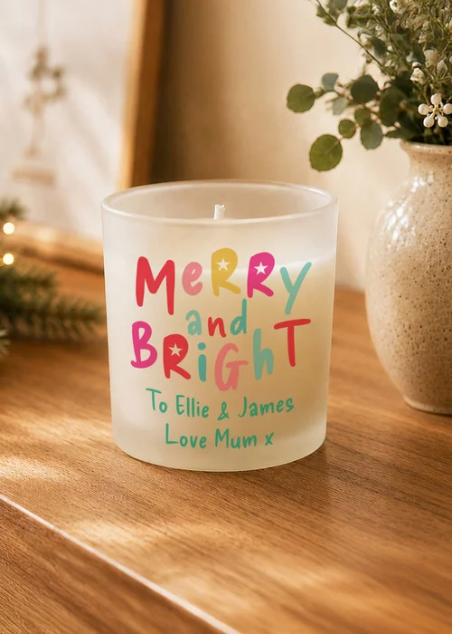 Personalised Memento Company White Merry and Bright Frosted Candle - One Size Image 3