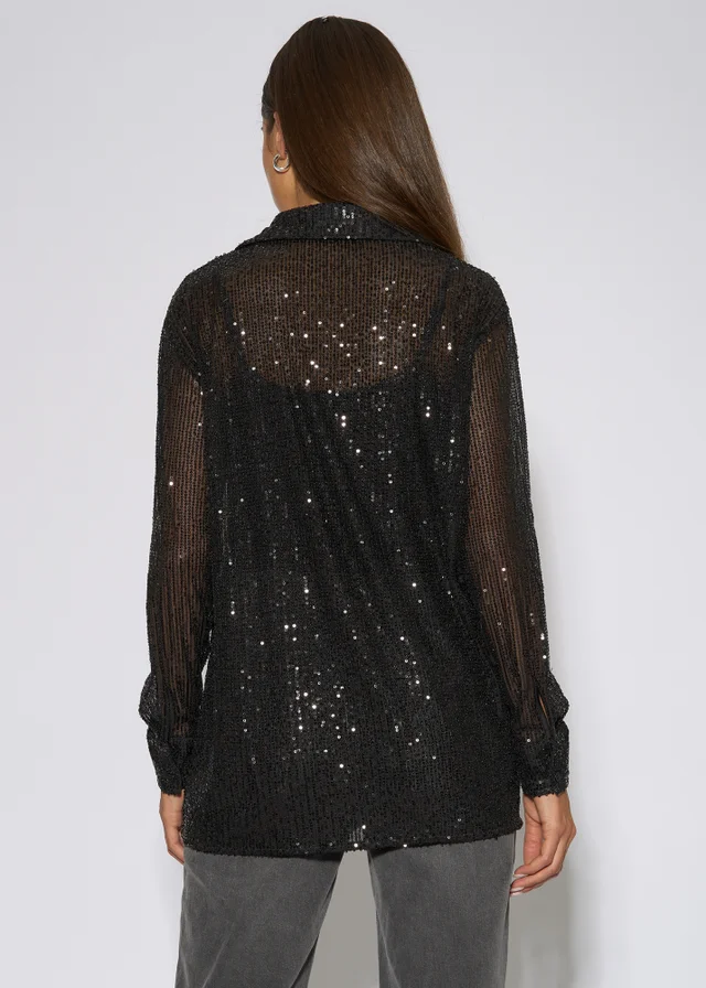 Gini London Black Sequin Long Sleeves Shirt
